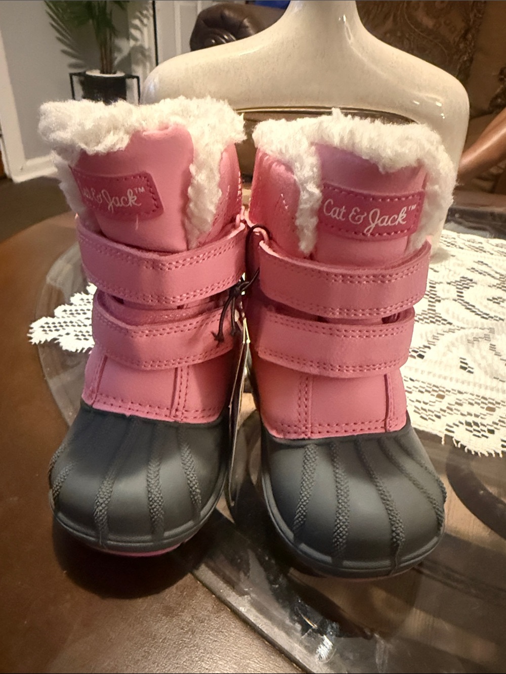 Cat & Jack Pink and Gray Girls Snow Boots